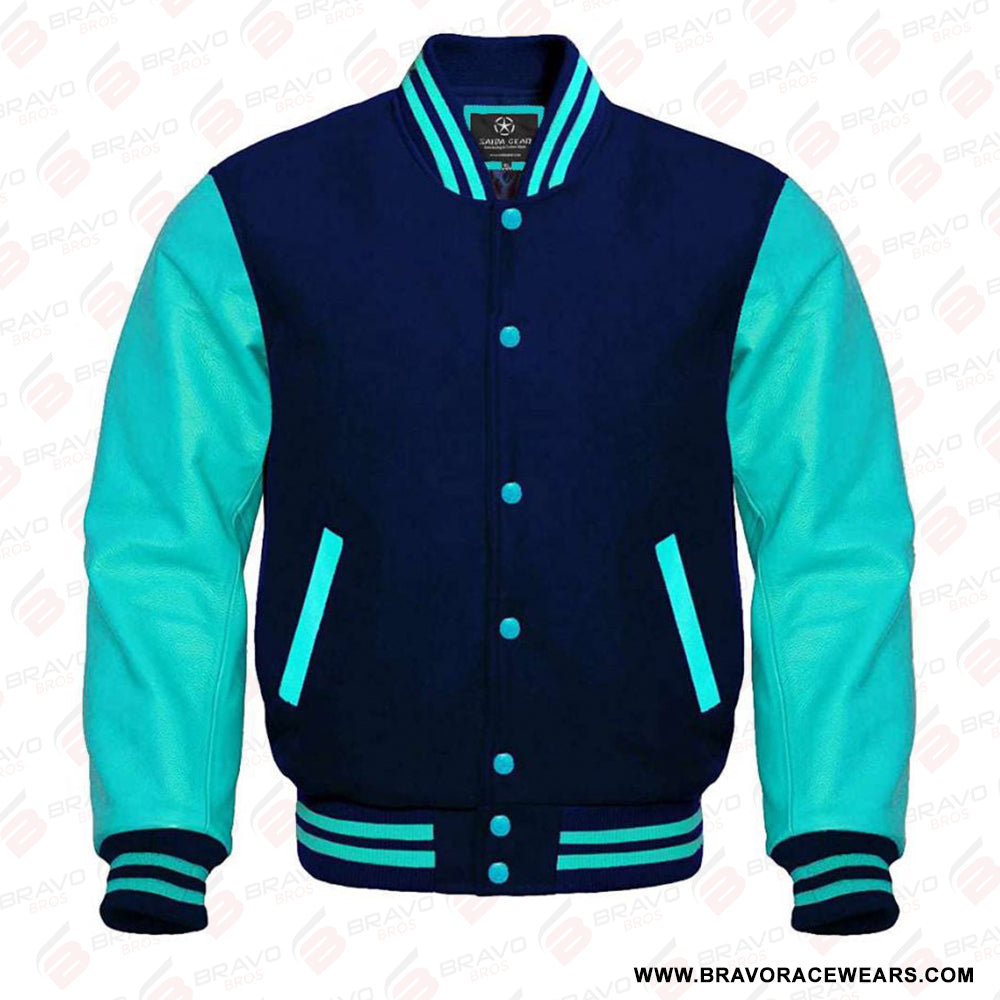 Mens Navy And Tiffany Blue Varsity Jacket