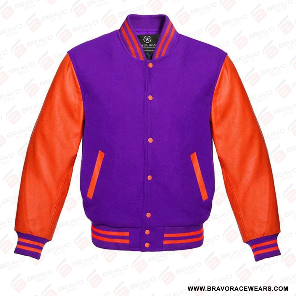 Mens Purple And Orange Varsity Jacket