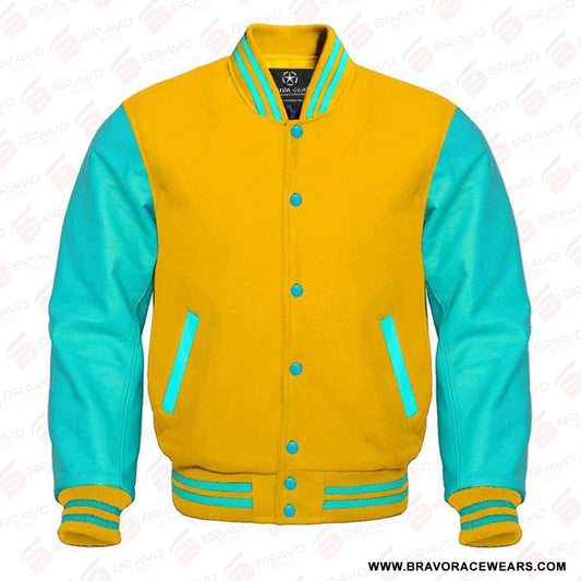 Mens Yellow And Tiffany Blue Varsity Jacket