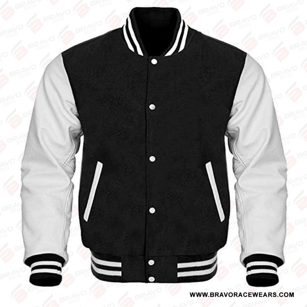 Womens Black And White Varsity Jacket