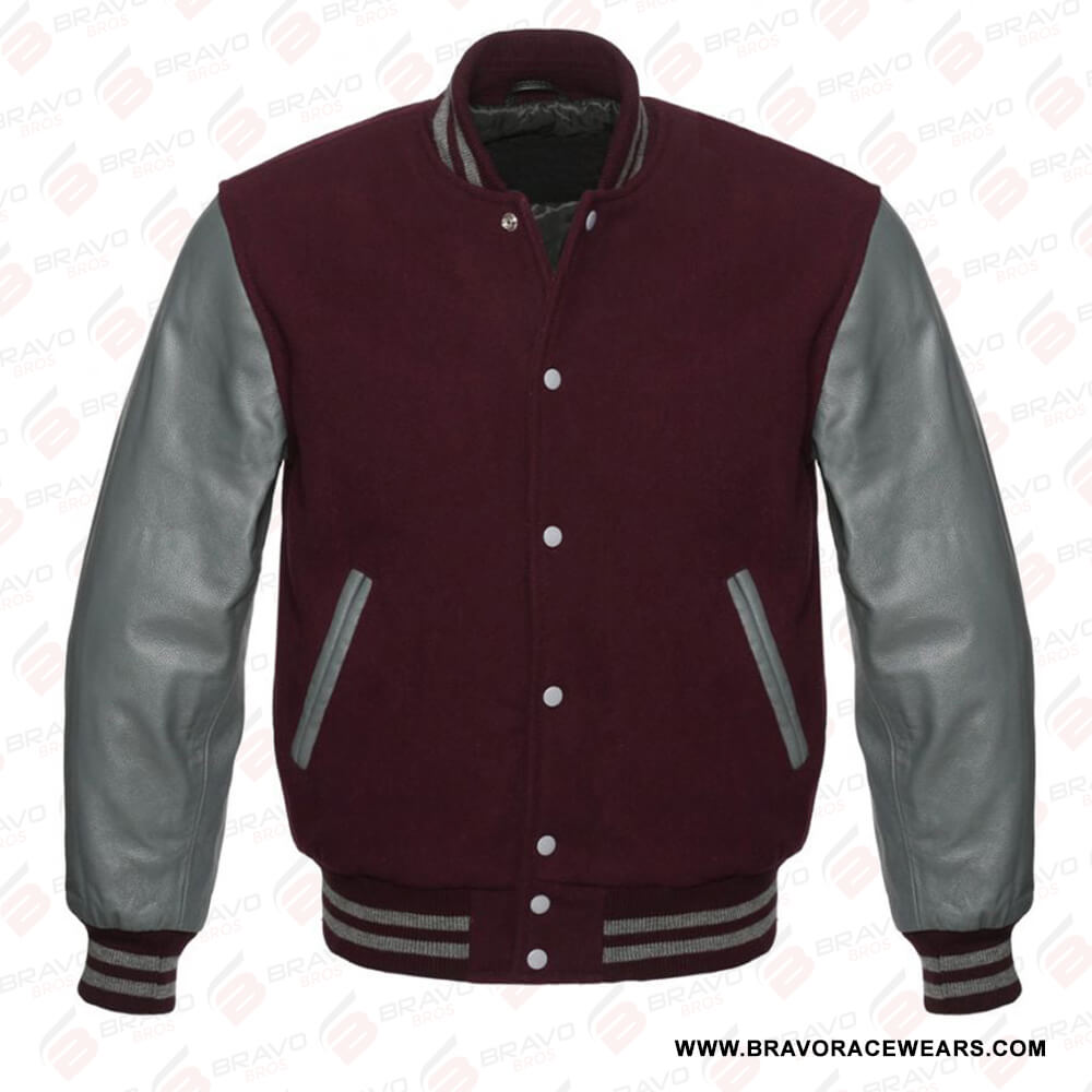 Womens Maroon And Gray Varsity Jacket