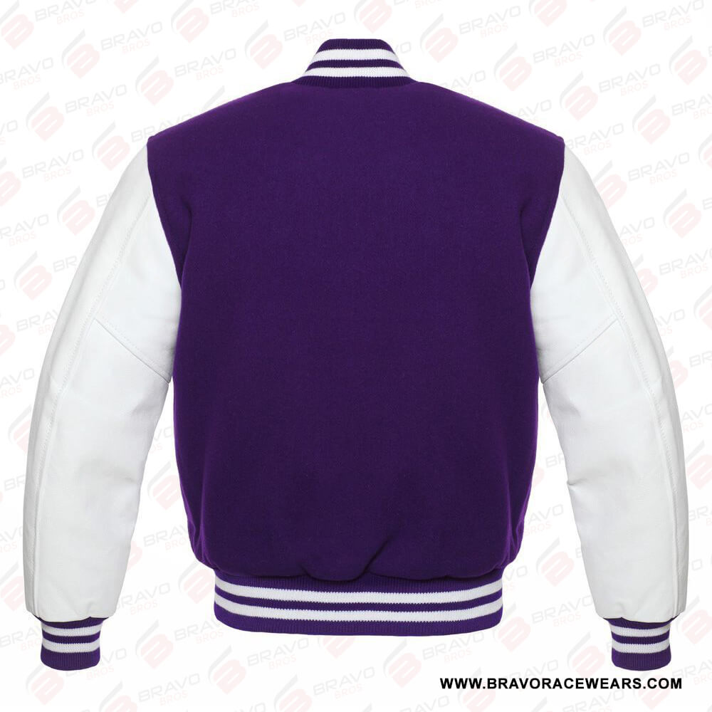 Womens Purple Varsity Jacket Leather Sleeves