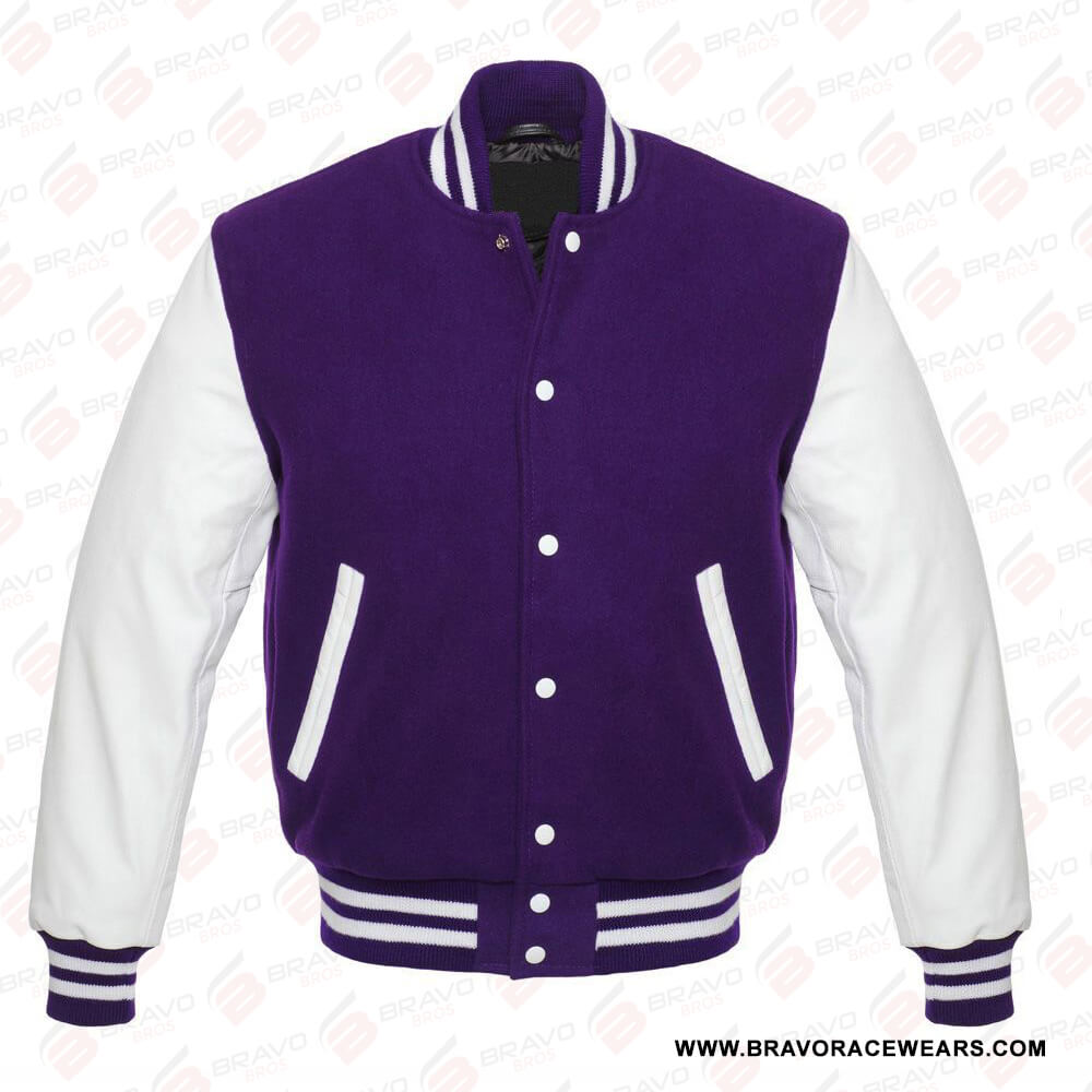 Womens Purple Varsity Jacket Leather Sleeves