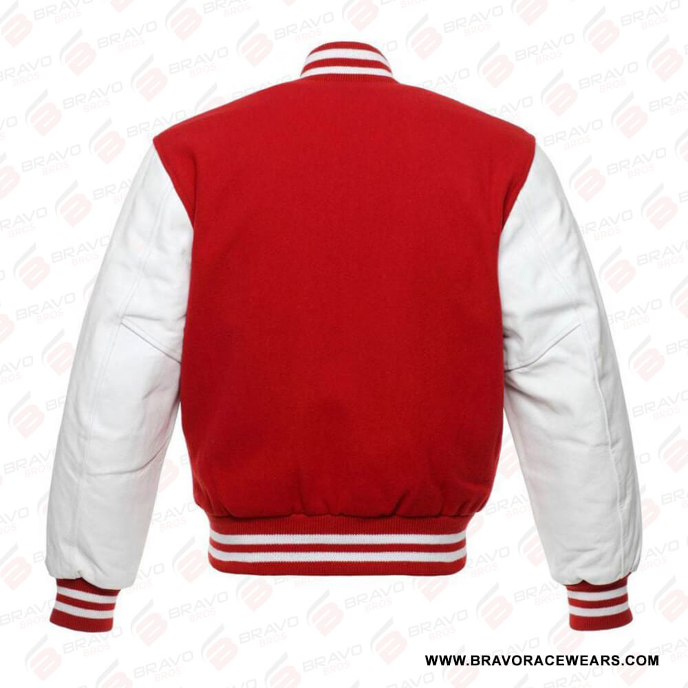 Womens Red And White Varsity Jacket