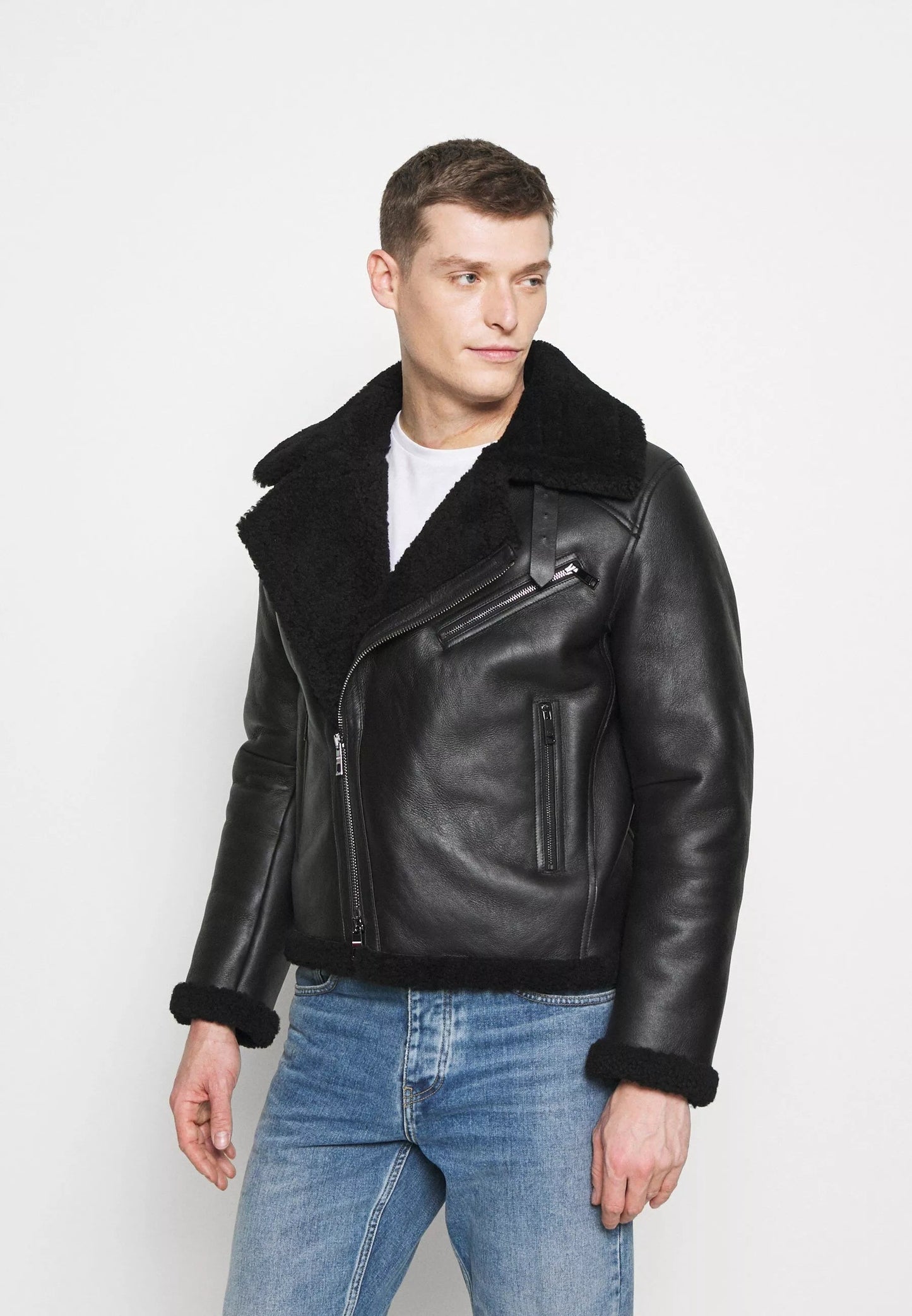 Men’s B3 Aviator Black Leather Shearling Jacket