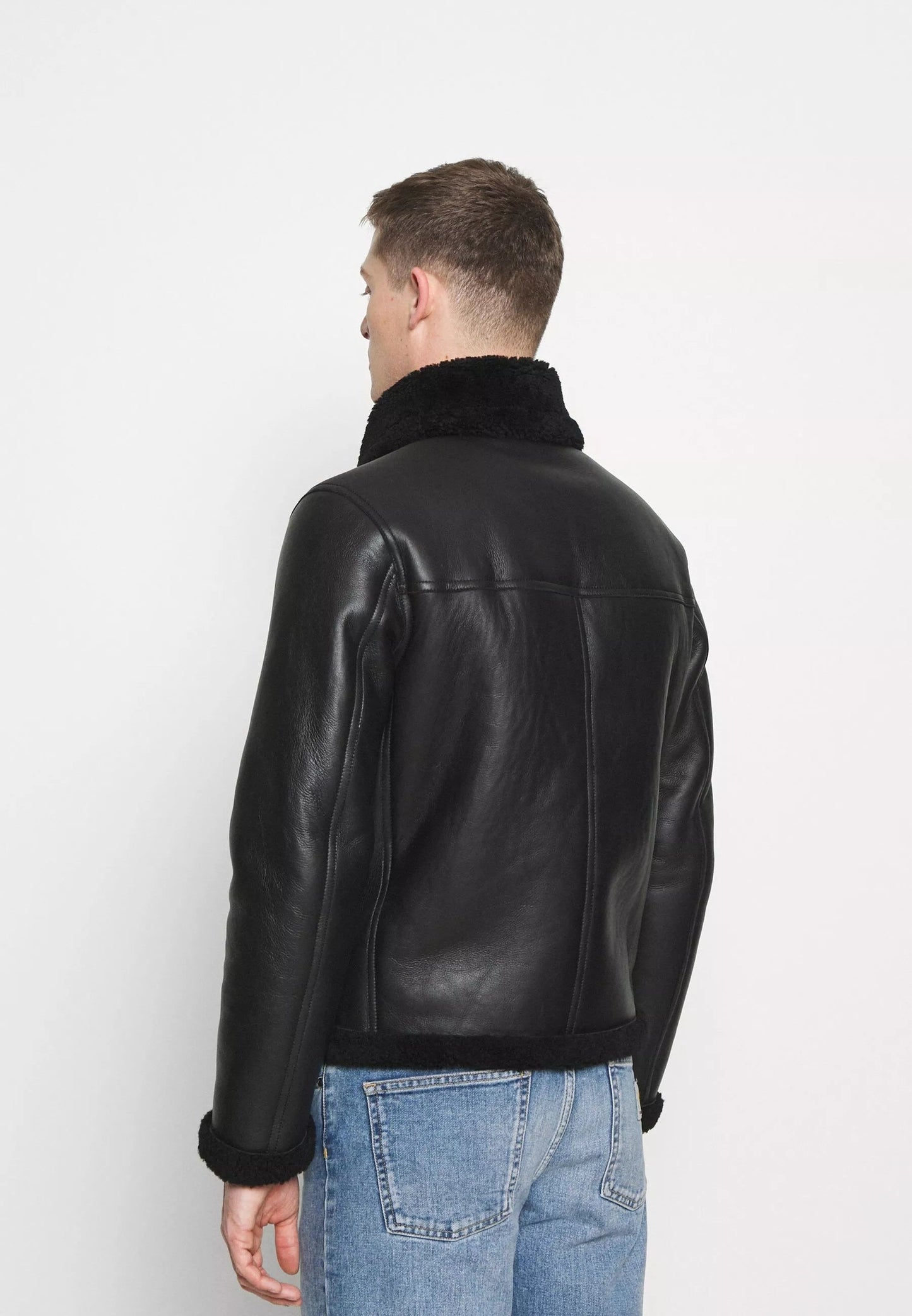 Men’s B3 Aviator Black Leather Shearling Jacket