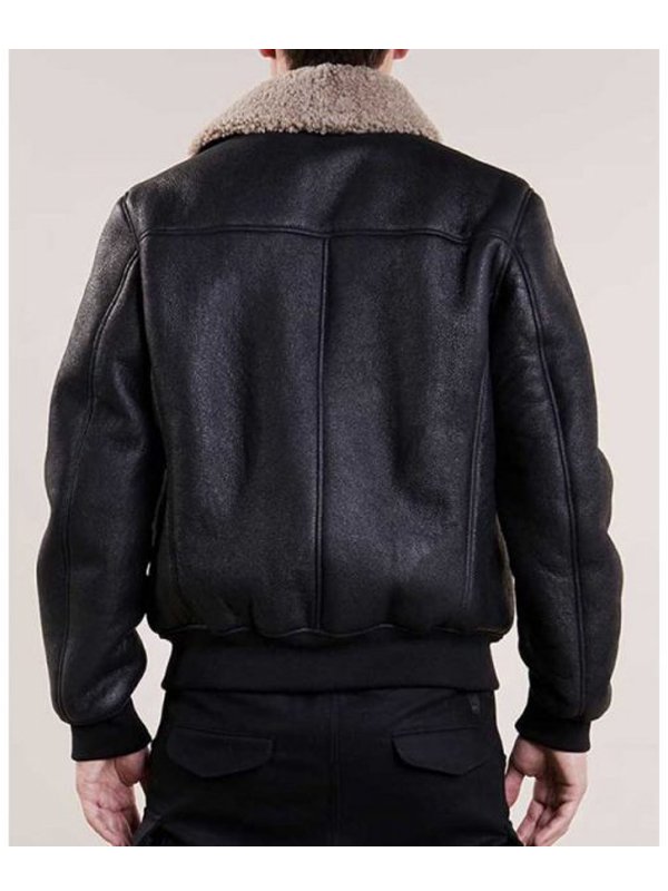 Mens Black Aviator Bomber Leather Jacket