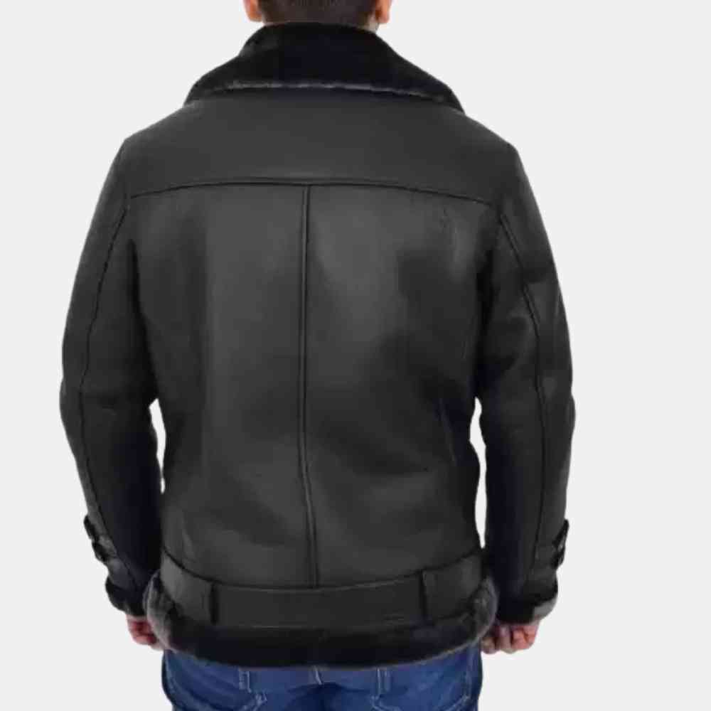 B3 Black Leather Shearling Jacket Mens