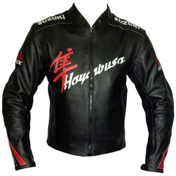 Black Mens Suzuki Sport Motorbike Leather Jacket