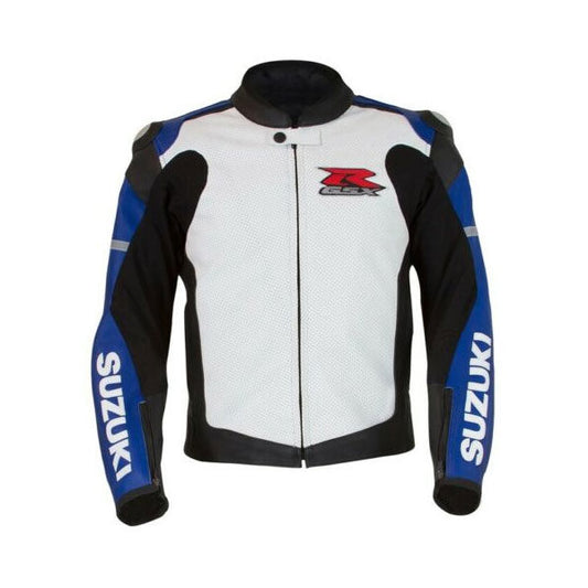 Blue-White Mens Medium Suzuki GSX-R Leather Jacket