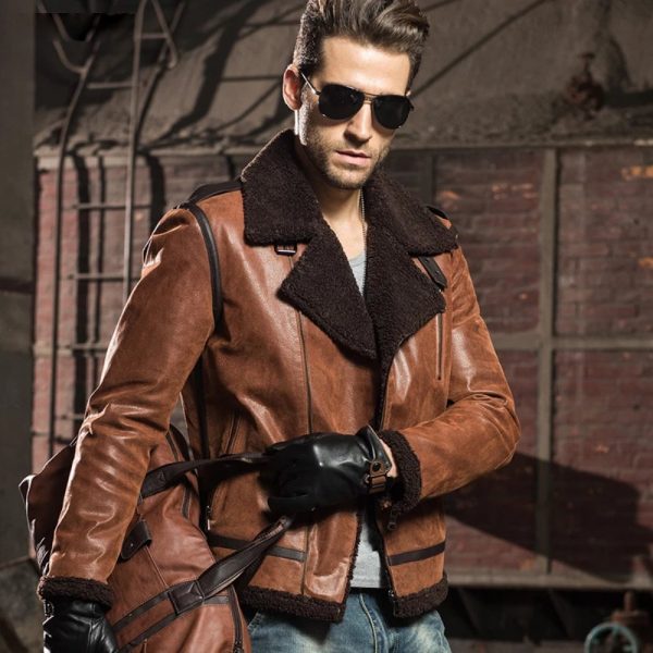 Mens B3 Genuine Shearling Aviator Leather Bomber Jacket