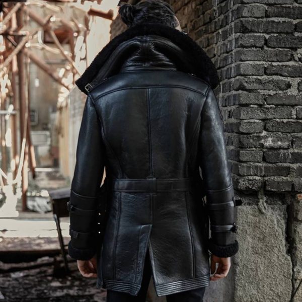 Men’s Shearling B3 Flight Double Collar Sheepskin Leather Aviator Fur Coat