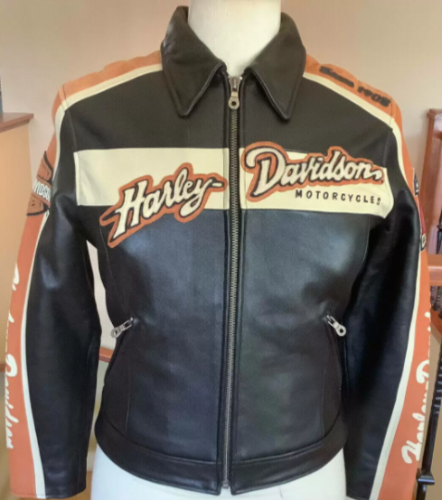 Harley Davidson Black Orange Racing Leather Jacket