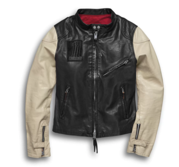 Harley Davidson Black Cream Motorcycle Leather Jacket