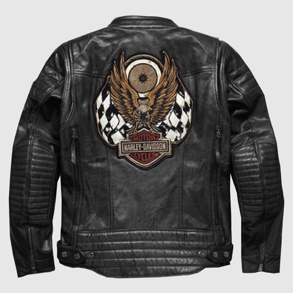 Harley Davidson Men embroidery Eagle Design Natural Leather Jacket