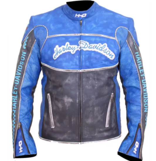 Harley Davidson Blue Motorcycle Leather Jacket