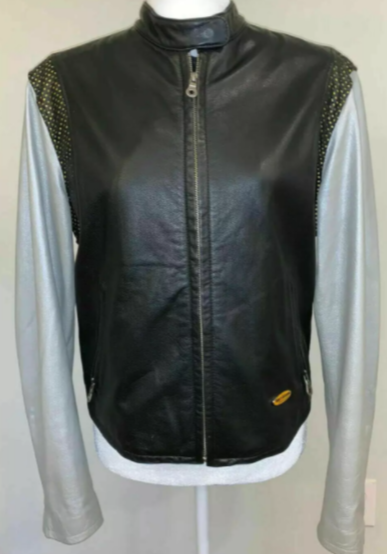 Harley Davidson Black With Silver Sleeves Leather Jacket