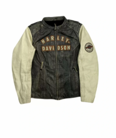 Vintage Harley Davidson Black Cream Leather Jacket