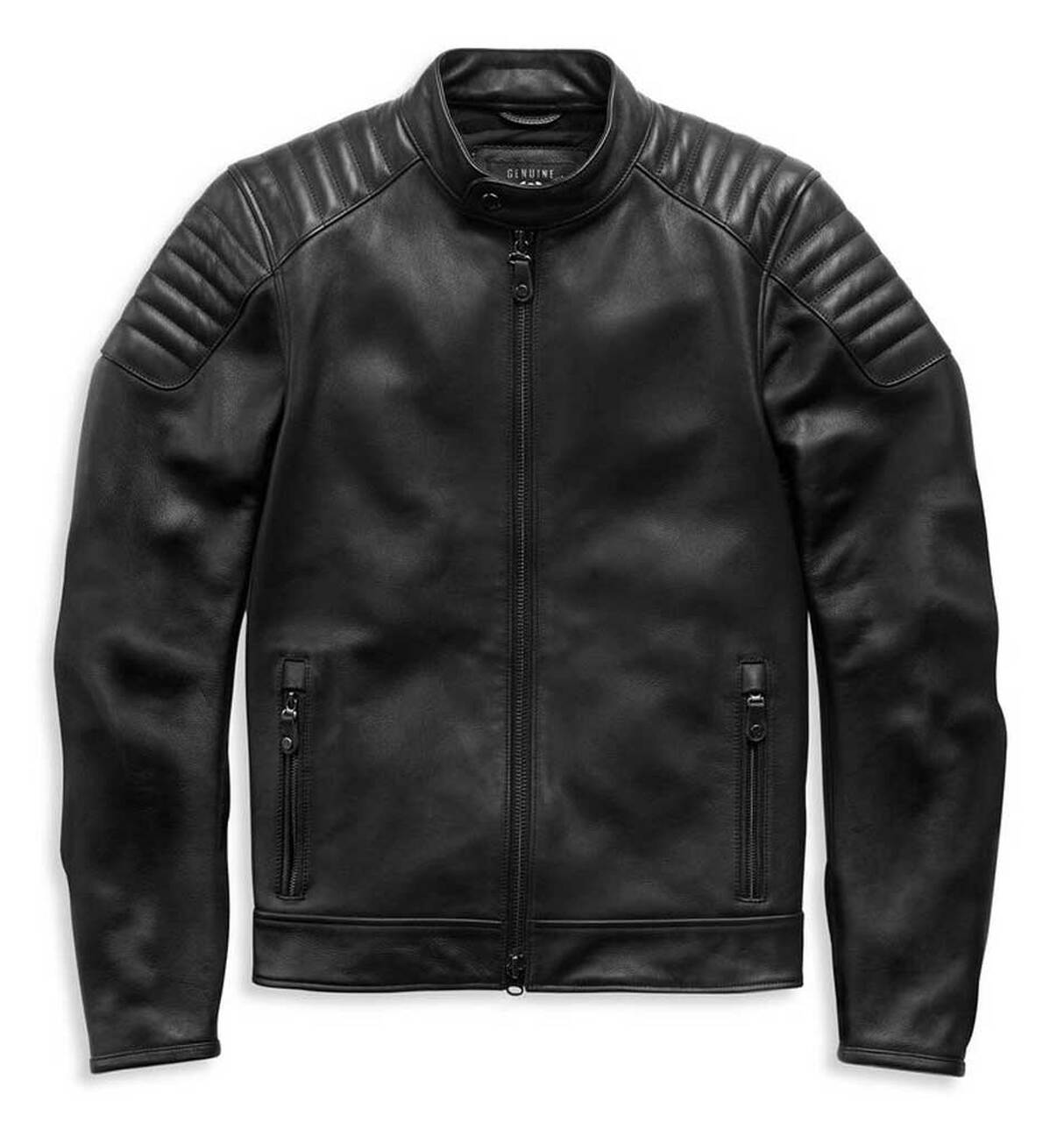 Click to enlarge Harley-Davidson Mens Embossed Logo Padded Biker Leather Jacket Black