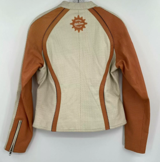 Harley Davidson Cream Orange Leather Riding Jacket