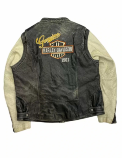 Vintage Harley Davidson Black Cream Leather Jacket