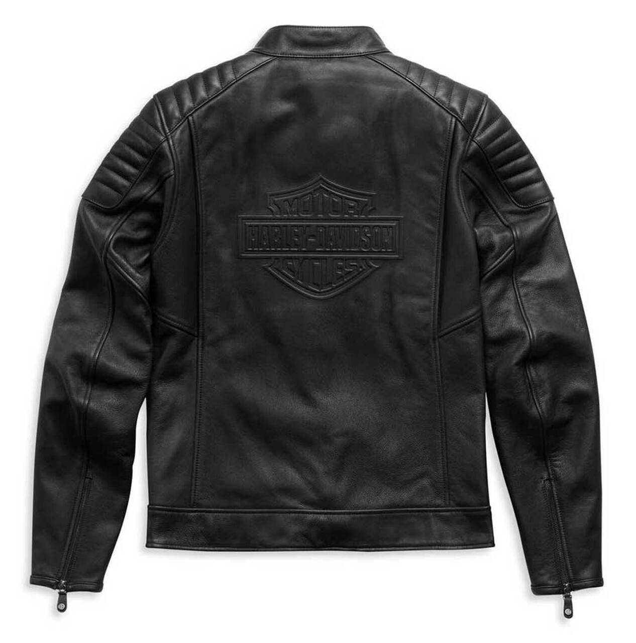 Click to enlarge Harley-Davidson Mens Embossed Logo Padded Biker Leather Jacket Black