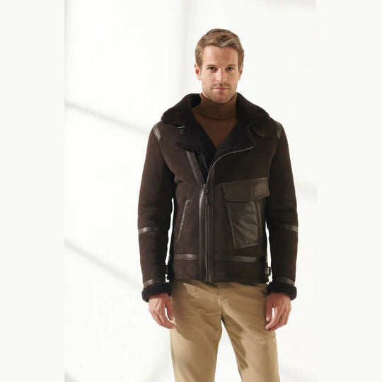 Mens Aviator Brown Shearling Jacket