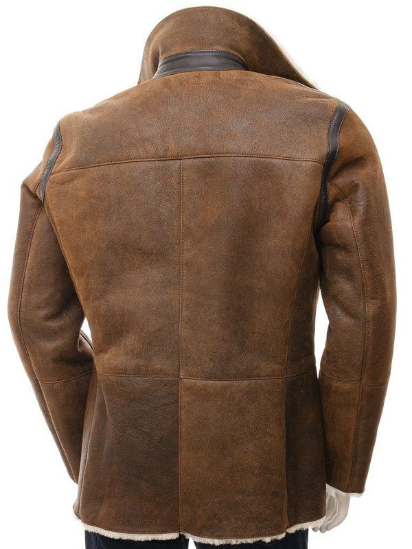 Mens Tan Sheepskin Shearling PeaCoat