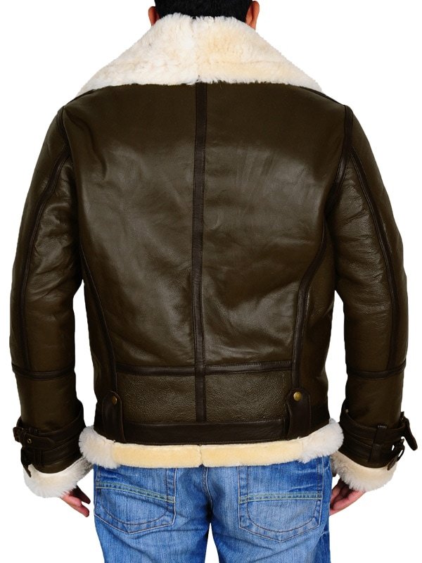 Mens Army Green Bomber Leather Jacket