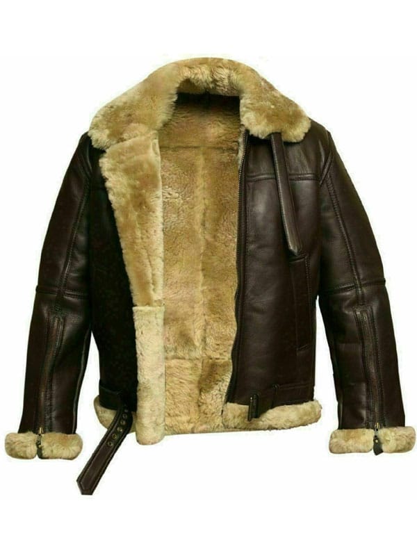 Mens RAF Bomber Ginger Sheepskin Leather Aviator Jacket