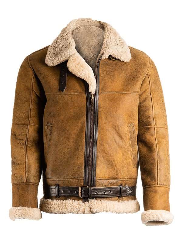 B3 shearling Brown Mens aviator jacket