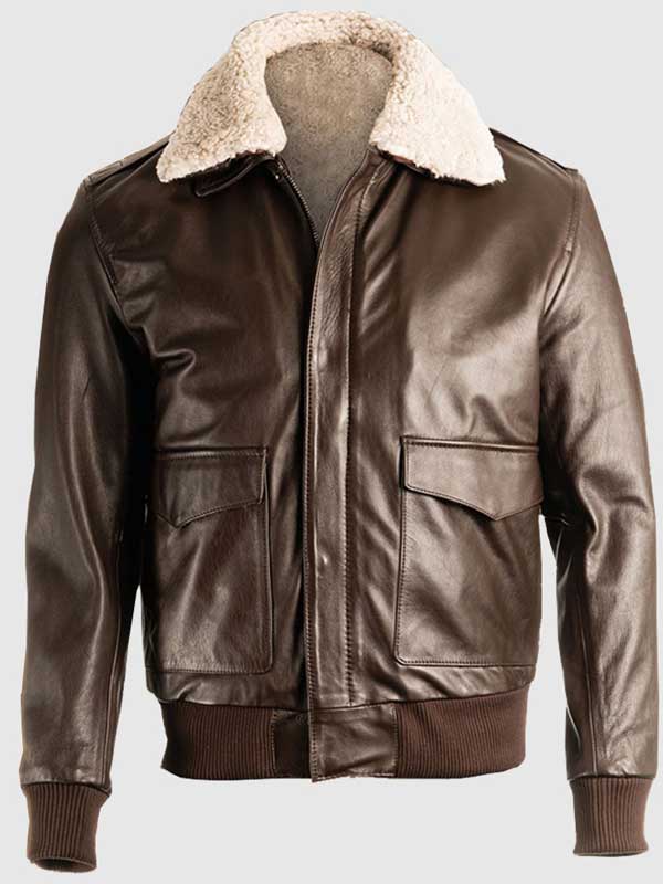 Men's Brown Pilot Bomber Shearling Jacket