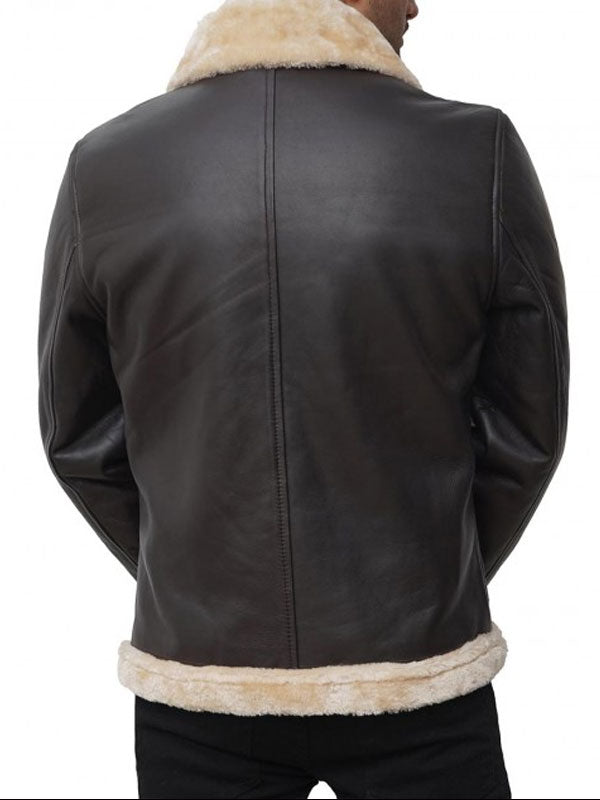 Mens Brown Shearling Bomber Jacket