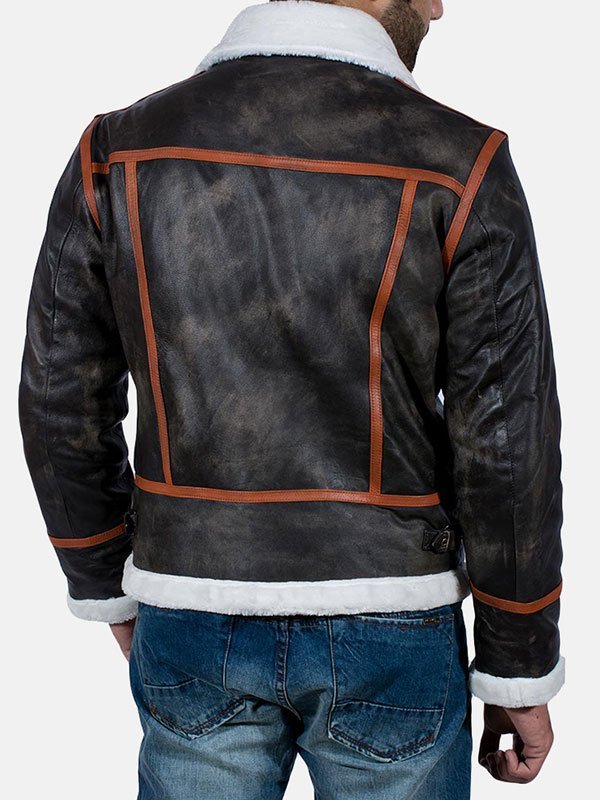 Distressed Brown Shearling Leather Jacket Mens