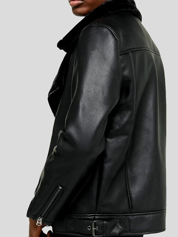 Men's Winter Shearling Black Leather Jacket