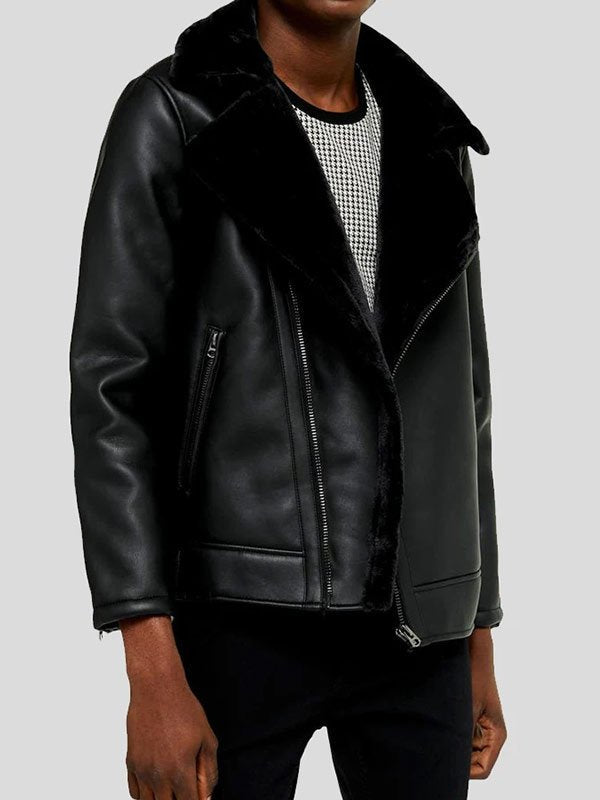 Men's Winter Shearling Black Leather Jacket