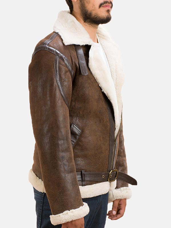 Men's Brown Leather Aviator Shearling Jacket