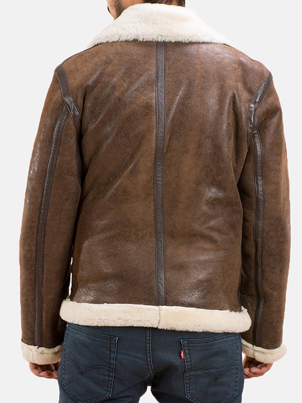 Men's Brown Leather Aviator Shearling Jacket