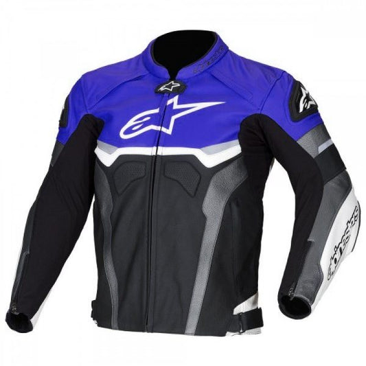 Alpinestars Blue Croes Celer Leather Motorcycle Jacket