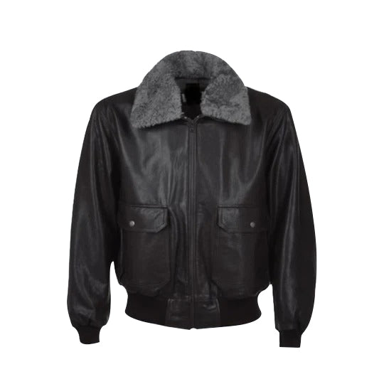 ﻿Mens Black Aviator Fur Collar Leather Jacket