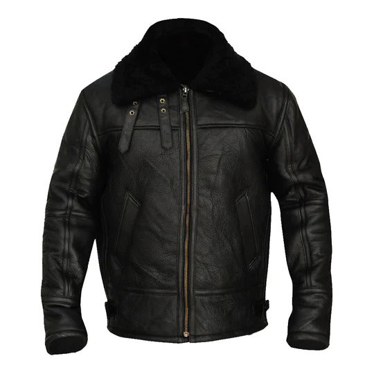 Mens Aviator Black B3 Bomber Sheepskin Jacket