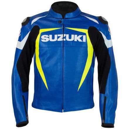 BLUE SUZUKI Motorcycle Real Leather Motogp Jacket