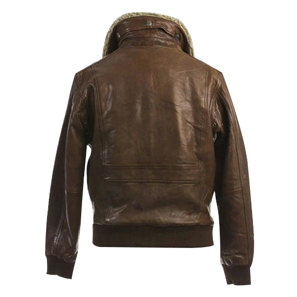 Mens Brown Leather Aviator Jacket With Badges