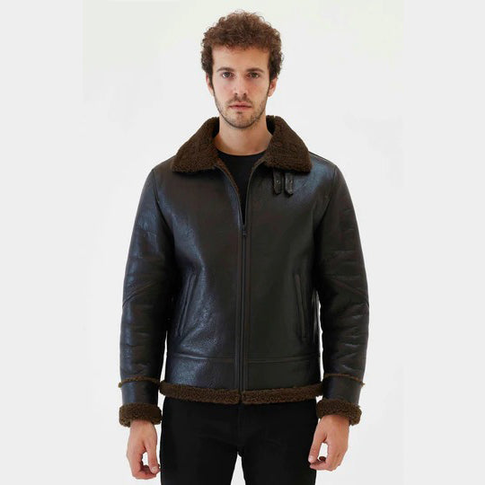 Mens Aviator Tobacco Brown Shearling Jacket