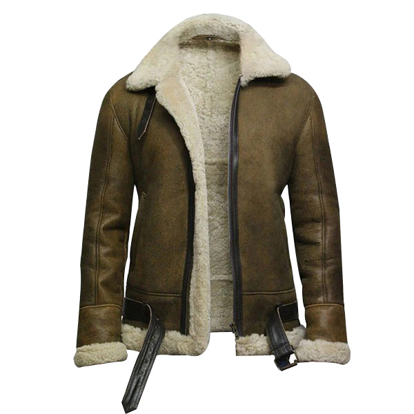 Mens Aviator Real Shearling Sheepskin Leather Flying Jacket