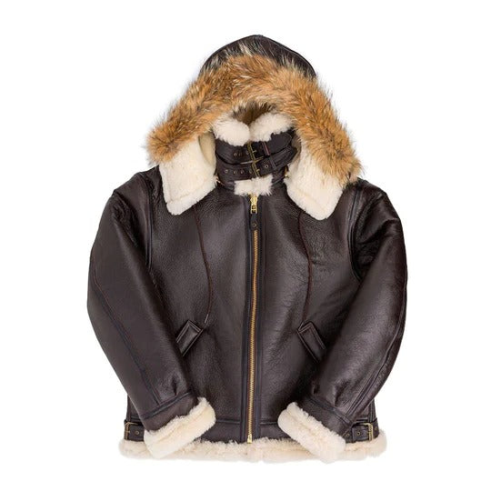 ﻿Mens B3 Hooded Sheepskin Bomber Style Jacket