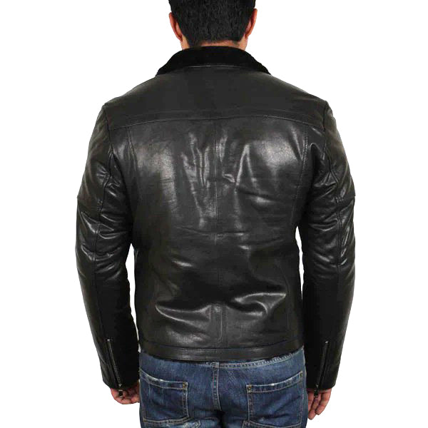 ﻿Mens Black Shearling Sheepskin Jacket