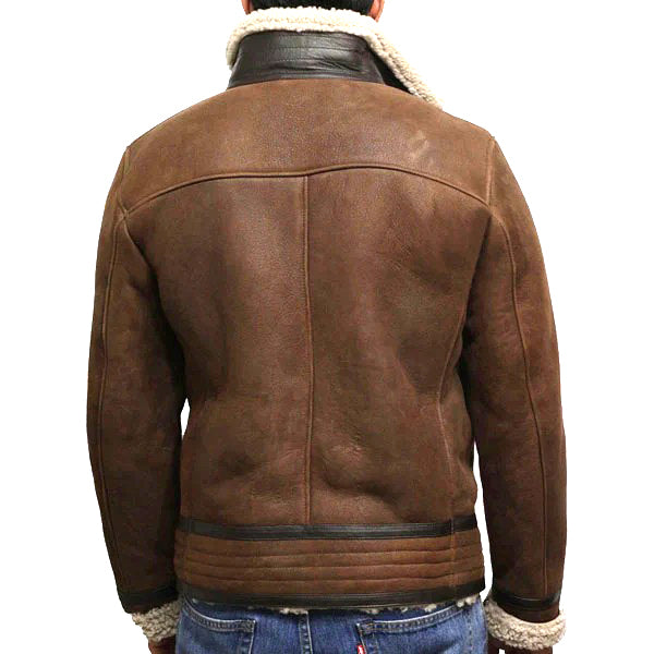 Mens Brown Genuine Shearling Sheepskin Leather Jacket VIntage