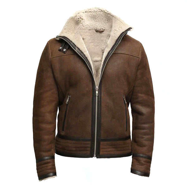 Mens Brown Genuine Shearling Sheepskin Leather Jacket VIntage