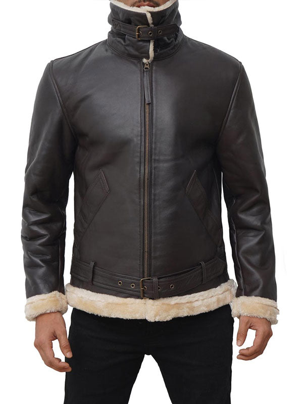 Mens Brown Shearling Bomber Jacket